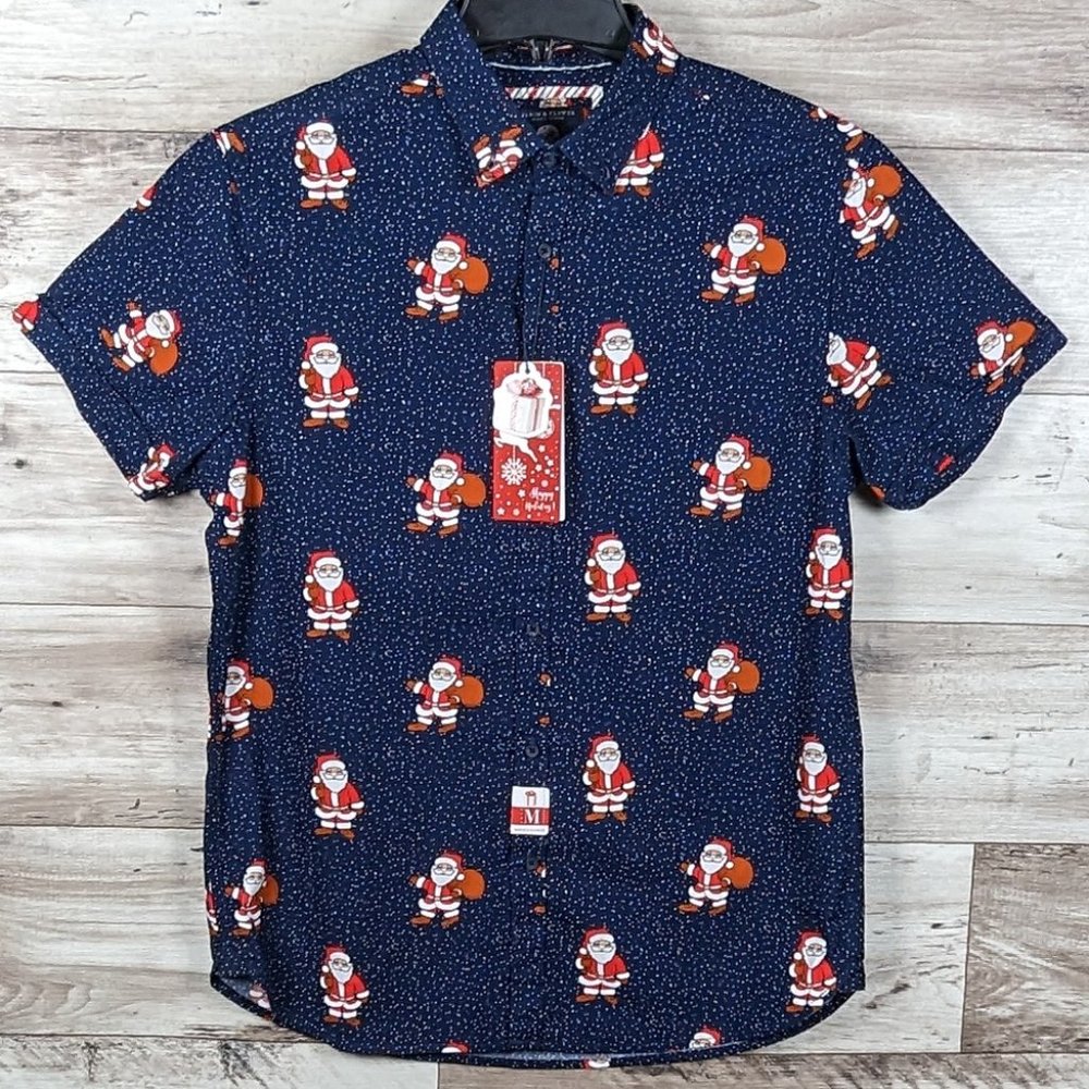 Denim & Flower* Men's Short Sleeve Button Down Curved Hem Shirt~ Size Medium‎